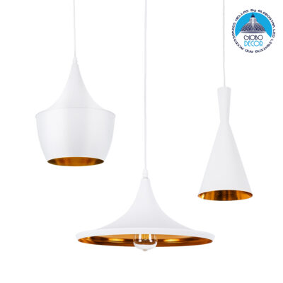 LEDTM® SHANGHAI 01026 Μοντέρνο Κρεμαστό Φωτιστικό Οροφής με Ντουί 3 x E27 AC 220-240V IP20 - Λευκό & Χρυσό - Μ79.5 x Π79.5 x Υ38cm - Σετ 3 Τεμαχίων