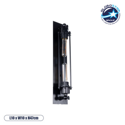 LEDTM® BESPOKE 01033 Vintage Φωτιστικό Τοίχου - Απλίκα με Ντουί 2 x E27 AC 220-240V IP20 - Μαύρο - Μ10 x Π10 x Υ47cm