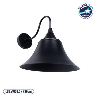 LEDTM® BELL 01038 Vintage Φωτιστικό Τοίχου - Απλίκα με Ντουί 1 x E27 AC 220-240V IP20 - Μαύρο - Μ35 x Π28.5 x Υ30cm