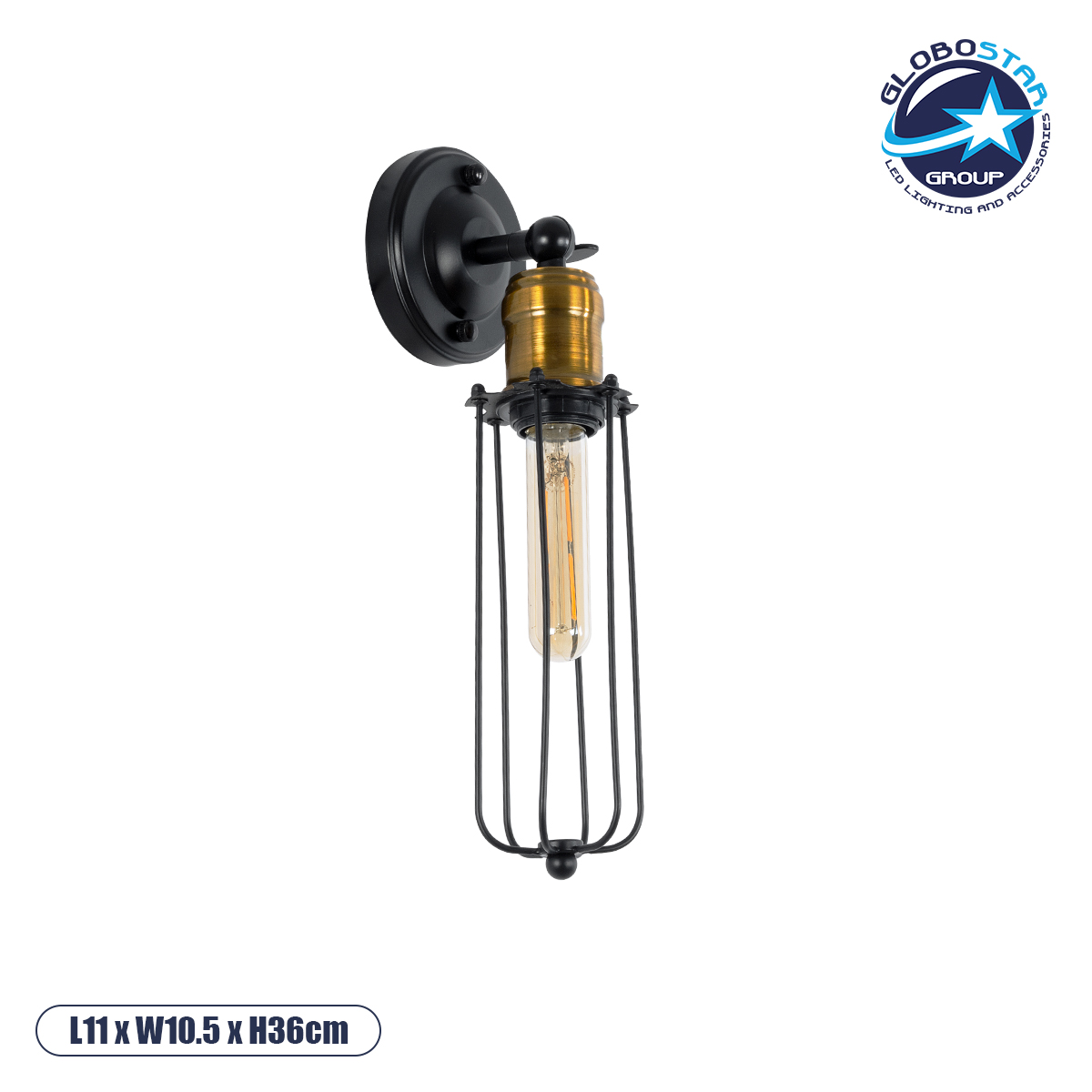 LEDTM® CATEL 01055 Vintage Φωτιστικό Τοίχου - Απλίκα με Ντουί 1 x E27 AC 220-240V IP20 - Μαύρο & Χρυσό - Μ11 x Π10.5 x Υ36cm