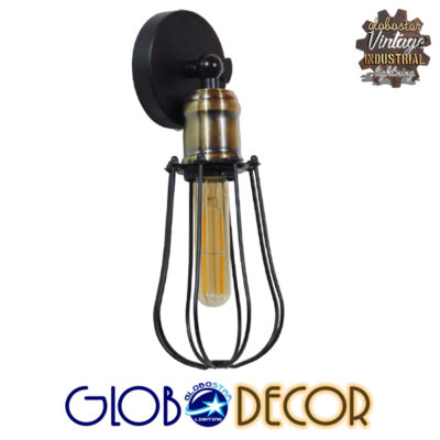 LEDTM® CATEL 01056 Vintage Φωτιστικό Τοίχου - Απλίκα με Ντουί 1 x E27 AC 220-240V IP20 - Μαύρο & Χρυσό - Μ12 x 15 x Υ32cm
