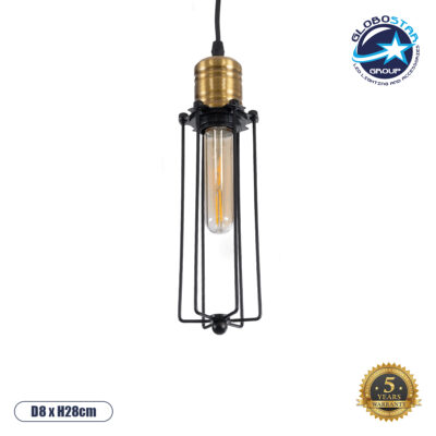 LEDTM® KLECE 01057 Vintage Κρεμαστό Φωτιστικό Οροφής με Ντουί 1 x E27 AC 220-240V IP20 - Μαύρο & Χρυσό - Μ8 x Π8 x Υ28cm