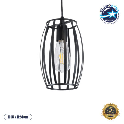 LEDTM® ZEBRA 01062 Μοντέρνο Κρεμαστό Φωτιστικό Οροφής με Ντουί 1 x E27 AC 220-240V IP20 - Μαύρο - Μ15 x Π15 x Υ24cm