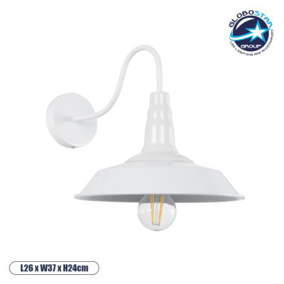 LEDTM® RAY 01066 Vintage Φωτιστικό Τοίχου - Απλίκα με Ντουί 1 x E27 AC 220-240V IP20 - Λευκό - Μ26 x Π37 x Υ32cm