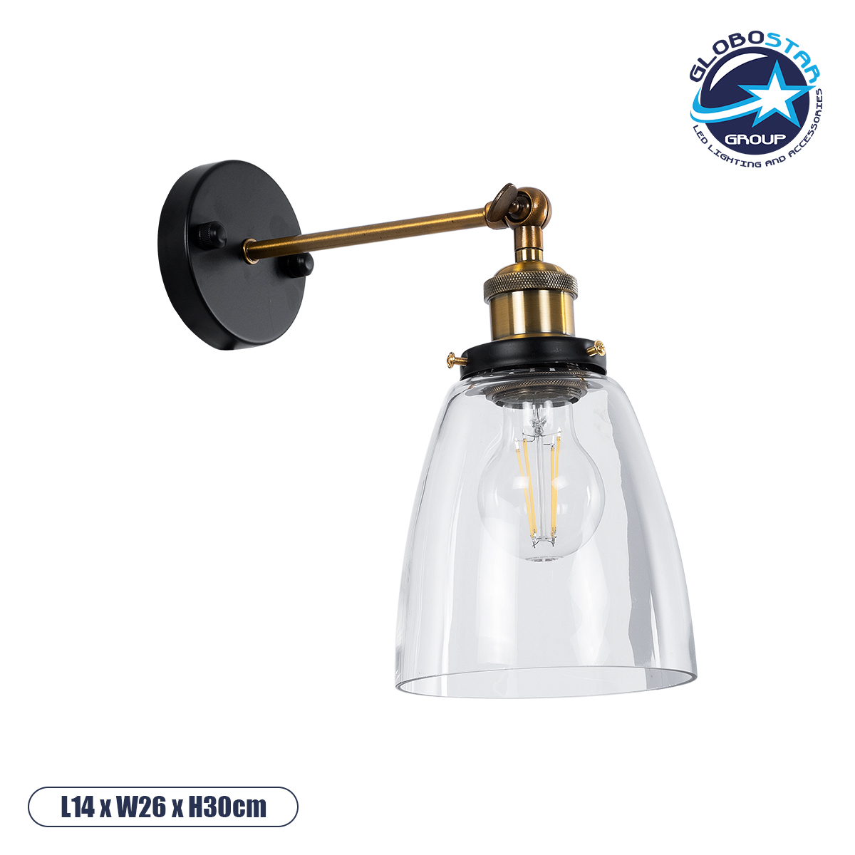 LEDTM® LYDIA 01071 Vintage Φωτιστικό Τοίχου - Απλίκα με Ντουί 1 x E27 AC 220-240V IP20 - Μαύρο & Χρυσό - Μ14 x Π26 x Υ30cm