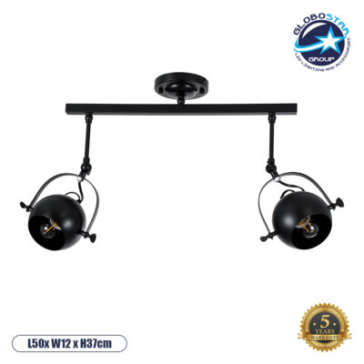 LEDTM® CANNES 01081 Μοντέρνο Φωτιστικό Οροφής με Ντουί 2 x E27 AC 220-240V IP20 - Μαύρο - Μ61 x Π12 x Υ48cm