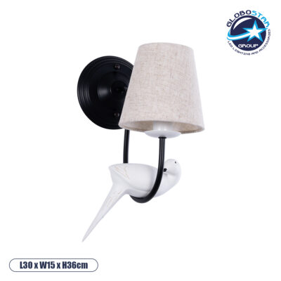 LEDTM® DOVE 01084 Vintage Φωτιστικό Τοίχου - Απλίκα με Ντουί 1 x E14 AC 220-240V IP20 - Μαύρο & Μπεζ - Μ30 x Π15 x Υ36cm