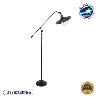 LEDTM® WYNGE 01101 Vintage Επιδαπέδιο Φωτιστικό με Ντουί 1 x E27 AC 220-240V IP20 - Μαύρο & Χρυσό - Μ95 x Π27 x Υ174cm