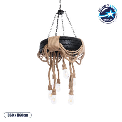 LEDTM® MARBELLA 01116 Vintage Κρεμαστό Φωτιστικό Οροφής με Ντουί 8 x E27 AC 220-240V IP20 - Μαύρο & Μπεζ - Μ60 x Π60 x Υ60cm