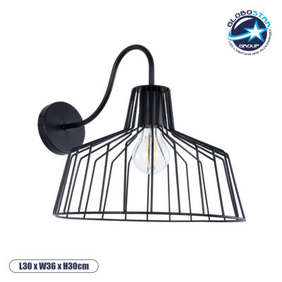 LEDTM® TRIUMPH 01117 Vintage Φωτιστικό Τοίχου - Απλίκα με Ντουί 1 x E27 AC 220-240V IP20 - Μαύρο - Μ30 x Π36 x Υ30cm