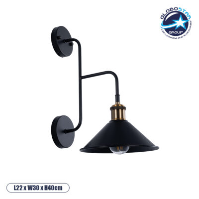 LEDTM® MAGEOR 01120 Vintage Φωτιστικό Τοίχου - Απλίκα με Ντουί 1 x E27 AC 220-240V IP20 - Μαύρο & Χρυσό - Μ22 x Π30 x Υ40cm