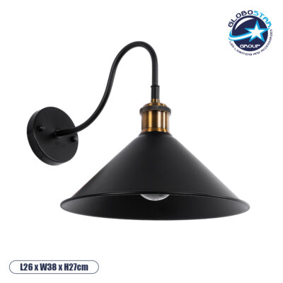 LEDTM® ANBET 01121 Vintage Φωτιστικό Τοίχου - Απλίκα με Ντουί 1 x E27 AC 220-240V IP20 - Μαύρο & Χρυσό - Μ26 x Π38 x Υ27cm