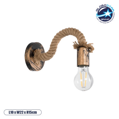 LEDTM® DAKER 01126 Vintage Φωτιστικό Τοίχου - Απλίκα με Ντουί 1 x E27 AC 220-240V IP20 - Χάλκινο Εφέ Σκουριάς & Μπεζ - Μ10 x Π22 x Υ15cm