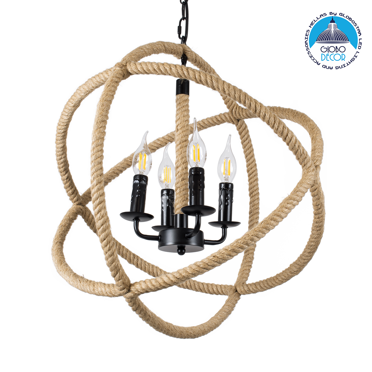LEDTM® VITRUVIAN 01141 Boho Κρεμαστό Φωτιστικό Οροφής με Ντουί 4 x E14 AC 220-240V IP20 - Μαύρο & Μπεζ - Μ53 x Π53 x Υ53cm