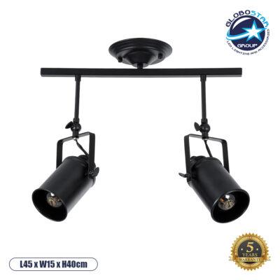 LEDTM® HOLLYWOOD 01154 Vintage Φωτιστικό Οροφής με Ντουί 2 x E27 AC 220-240V IP20 - Μαύρο - Μ45 x Π15 x Υ40cm