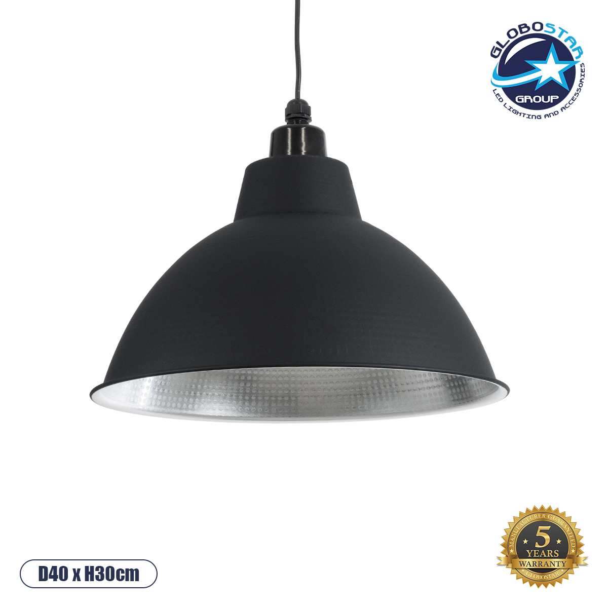 LEDTM® LOUVE 01176 Vintage Κρεμαστό Φωτιστικό Οροφής με Ντουί 1 x E27 AC 220-240V IP20 - Μαύρο - Μ40 x Π40 x Υ30cm
