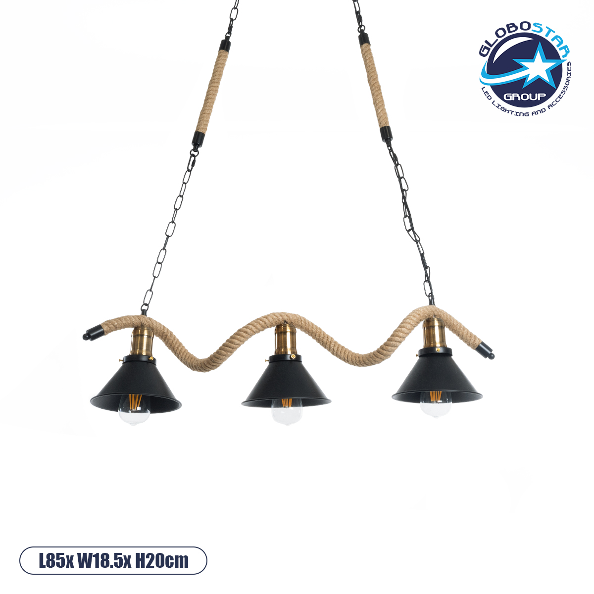 LEDTM® TYMEN 01189 Boho Κρεμαστό Φωτιστικό Οροφής με Ντουί 3 x E27 AC 220-240V IP20 - Μαύρο & Μπεζ - Μ85 x Π18.5 x Υ20cm