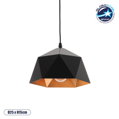 LEDTM® HEXAGON 01194 Μοντέρνο Κρεμαστό Φωτιστικό Οροφής με Ντουί 1 x E27 AC 220-240V IP20 - Μαύρο & Χρυσό - Μ25 x Π25 x Υ15cm