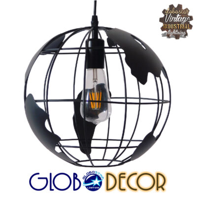 LEDTM® EARTH 01205 Vintage Κρεμαστό Φωτιστικό Οροφής με Ντουί 1 x E27 AC 220-240V IP20 - Μαύρο - Μ30 x Π30 x Υ30cm