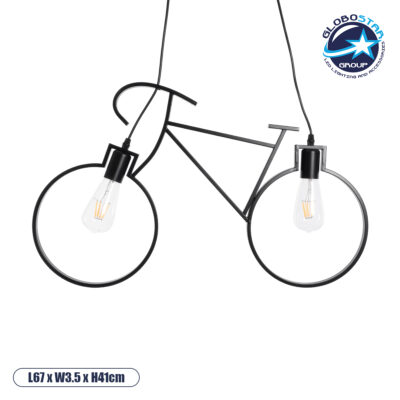LEDTM® BIKE 01213 Vintage Κρεμαστό Φωτιστικό Οροφής με Ντουί 2 x E27 AC 220-240V IP20 - Μαύρο - Μ67 x Π3.5 x Υ41cm