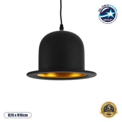 LEDTM® CHARLO 01214 Vintage Κρεμαστό Φωτιστικό Οροφής με Ντουί 1 x E27 AC 220-240V IP20 - Μαύρο & Χρυσό - Μ26 x Π26 x Υ16cm