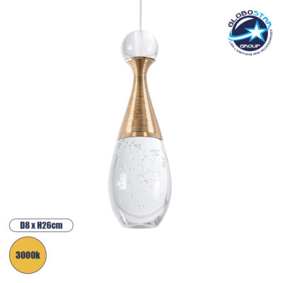 LEDTM® JADORE 01232 Μοντέρνο Κρεμαστό Φωτιστικό Οροφής LED 5W 400lm 120° AC 220-240V IP20 Θερμό Λευκό 3000K - Lumileds SMD Chip - Χρυσό & Διάφανο - Μ8 x Π8 x Υ26cm - 2 Χρόνια Εγγύηση