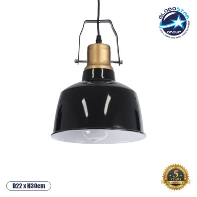 LEDTM® DEVOTA 01235 Vintage Κρεμαστό Φωτιστικό Οροφής με Ντουί 1 x E27 AC 220-240V IP20 - Μαύρο & Χρυσό - Μ22 x Π22 x Υ30cm