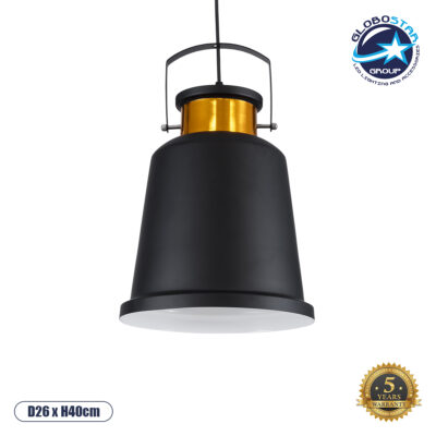 LEDTM® NUNZIATA 01236 Vintage Κρεμαστό Φωτιστικό Οροφής με Ντουί 1 x E27 AC 220-240V IP20 - Μαύρο & Χρυσό - Μ26 x Π26 x Υ40cm