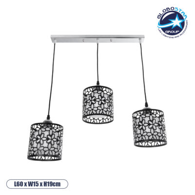 LEDTM® RAINELDA 01247 Μοντέρνο Κρεμαστό Φωτιστικό Οροφής με Ντουί 3 x E27 AC 220-240V IP20 - Μαύρο & Λευκό - Μ60 x Π15 x Υ19cm