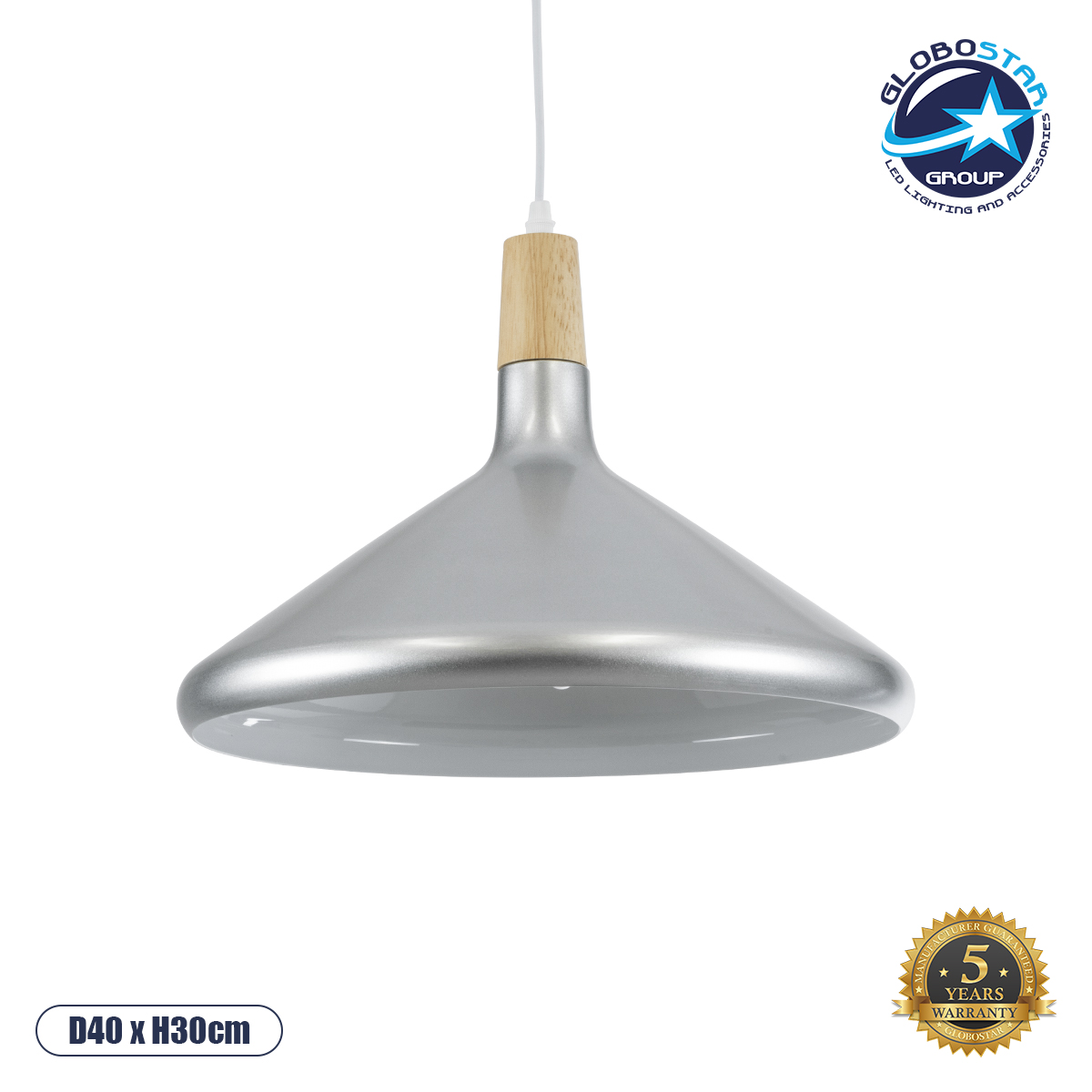 LEDTM® FELICITA 01276 Μοντέρνο Κρεμαστό Φωτιστικό Οροφής με Ντουί 1 x E27 AC 220-240V IP20 - Ασημί & Μπεζ - Μ40 x Π40 x Y30cm