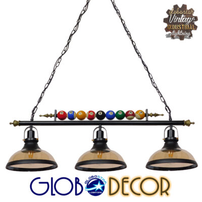 LEDTM® BILLIARD SERIES 01280 Vintage Κρεμαστό Φωτιστικό Οροφής με Ντουί 3 x E27 AC 220-240V IP20 - Μαύρο & Μελί - Μ96 x Π25 x Υ30cm