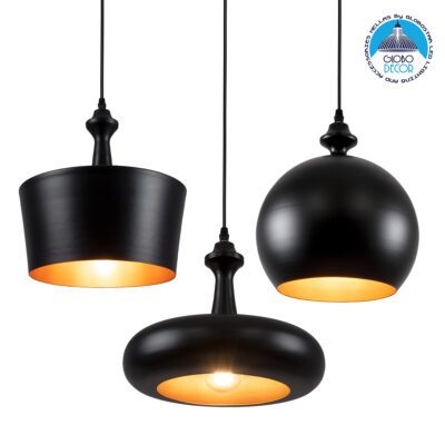 LEDTM® ROCKFORD 01287 Μοντέρνο Κρεμαστό Φωτιστικό Οροφής με Ντουί 3 x E27 AC 220-240V IP20 - Μαύρο & Χρυσό - Μ86 x Π86 x Υ30cm