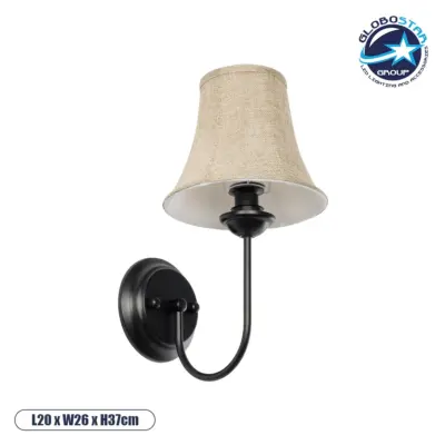 LEDTM® SHELLY 01299 Vintage Φωτιστικό Τοίχου - Απλίκα με Ντουί 1 x E27 AC 220-240V IP20 - Μαύρο & Μπεζ - Μ13 x Π18 x Υ34cm