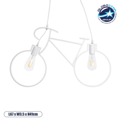 LEDTM® BIKE 01300 Vintage Κρεμαστό Φωτιστικό Οροφής με Ντουί 2 x E27 AC 220-240V IP20 - Λευκό - Μ67 x Π3.5 x Υ41cm