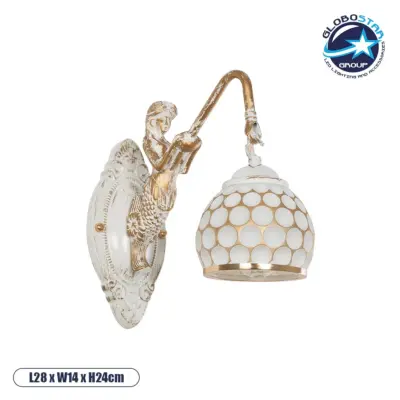 LEDTM® MERMAID 01317 Vintage Φωτιστικό Τοίχου - Απλίκα με Ντουί 1 x E27 AC 220-240V IP20 - Χρυσό & Λευκό - Μ12.5 x Π28 x Υ27cm