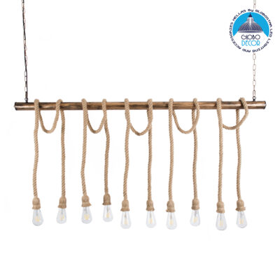 LEDTM® RAILROAD 01380 Vintage Κρεμαστό Φωτιστικό Οροφής με Ντουί 10 x E27 AC 220-240V IP20 - Μπεζ & Χάλκινο - Μ150 x Π4 x Y62.5cm