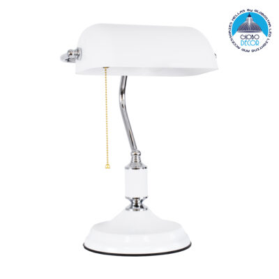 LEDTM® LIBRARY 01390 Vintage Επιτραπέζιο Φωτιστικό Πορτατίφ με Ντουί 1 x E27 AC 220-240V IP20 - Λευκό & Ασημί - Μ26.5 x Π19 x Υ38cm