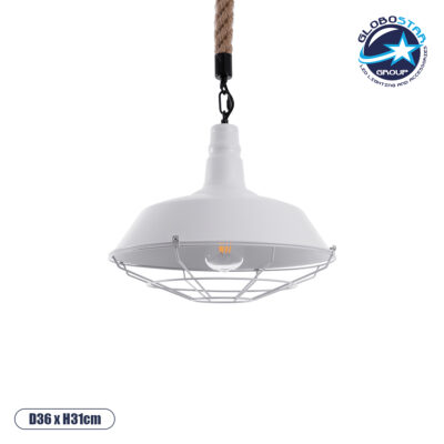 LEDTM® CRANE 01409 Vintage Κρεμαστό Φωτιστικό Οροφής με Ντουί 1 x E27 AC 220-240V IP20 - Λευκό & Μπεζ - Μ36 x Π36 x Υ31cm