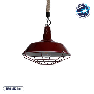 LEDTM® CRANE 01410 Vintage Κρεμαστό Φωτιστικό Οροφής με Ντουί 1 x E27 AC 220-240V IP20 - Κόκκινο & Μπεζ - Μ36 x Π36 x Υ31cm