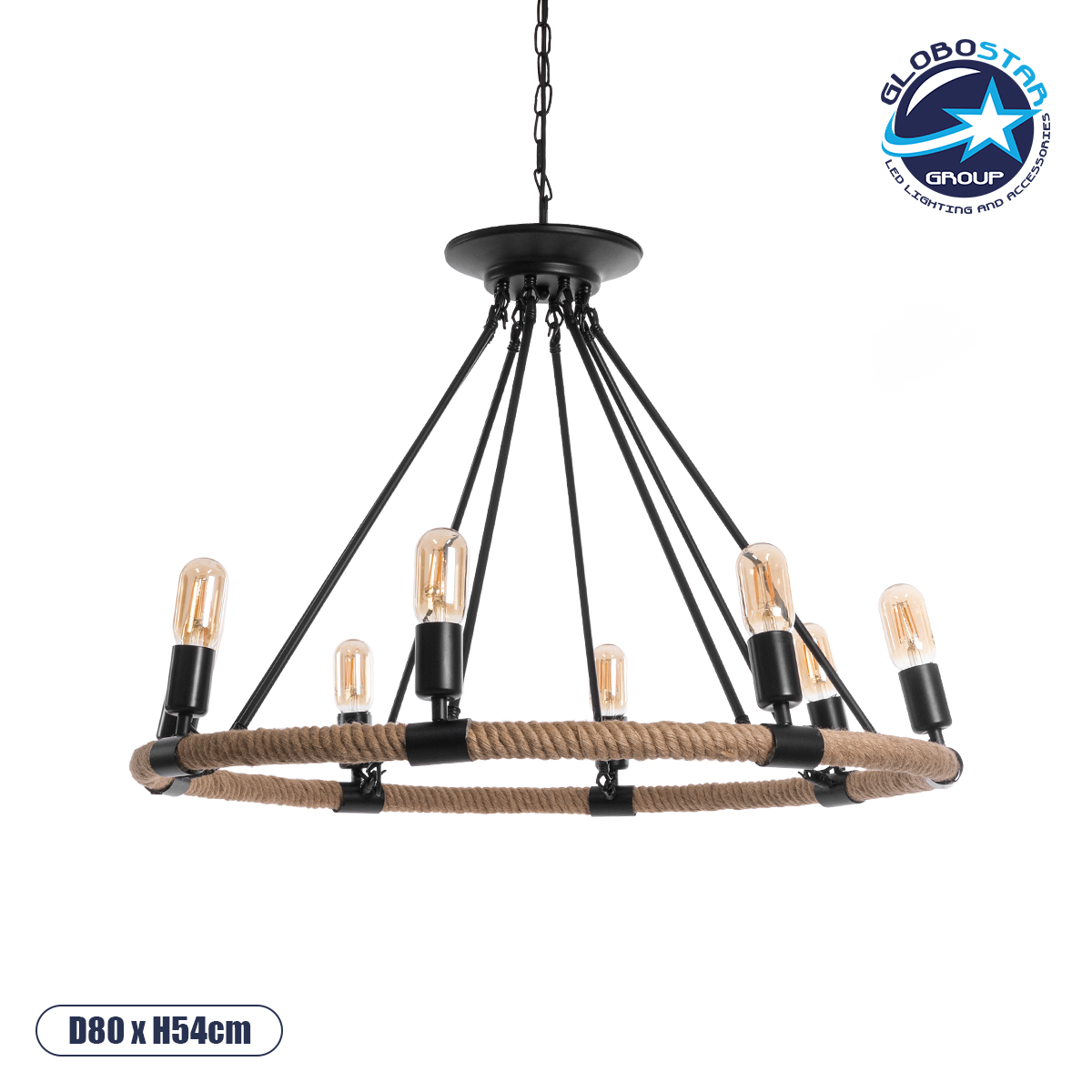 LEDTM® MILLBANK 01423 Vintage Κρεμαστό Φωτιστικό Οροφής με Ντουί 8 x E27 AC 220-240V IP20 - Μαύρο & Μπεζ - Μ80 x Π80 x Y54cm