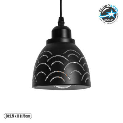 LEDTM® COOLIE 01482 Μοντέρνο Κρεμαστό Φωτιστικό Οροφής με Ντουί 1 x E27 AC 220-240V IP20 - Μαύρο & Ασημί - Μ12.5 x Π12.5 x Υ11.5cm