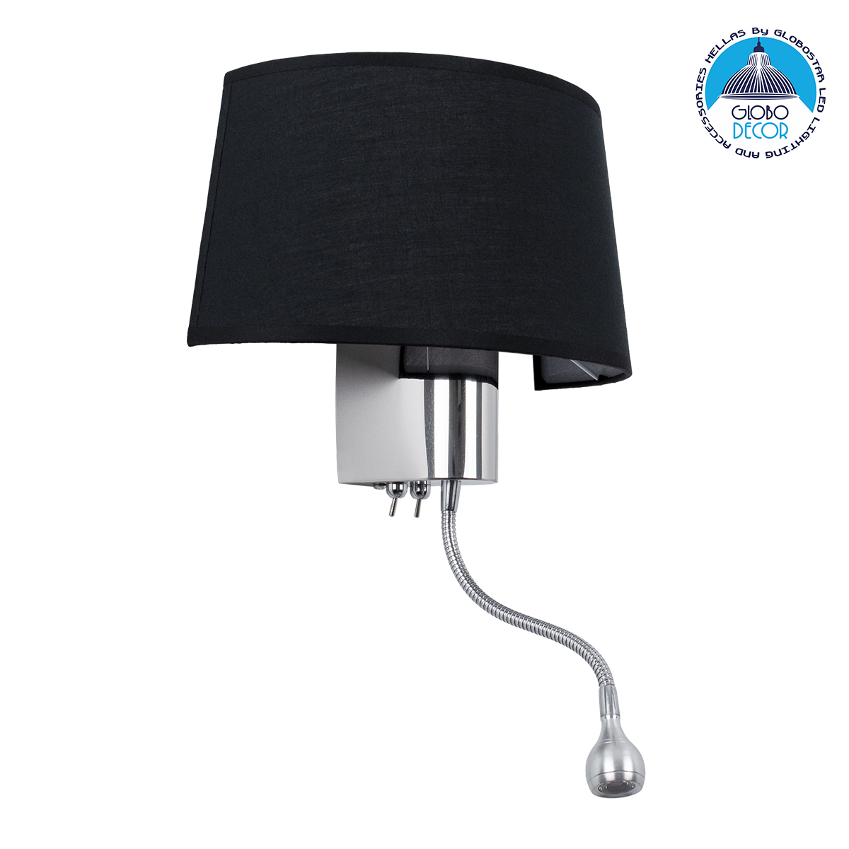 LEDTM® ELEGANT 01492 Μοντέρνο Φωτιστικό Τοίχου - Απλίκα Ξενοδοχείου Reading Light με Ντουί 1 x E27 LED 3W 360lm 36° AC 220-240V IP20 Θερμό Λευκό 2700K - Bridgelux COB Chip - Χρώμιο & Μαύρο - Μ26 x Π16.5 x Υ33cm - 2 Χρόνια Εγγύηση