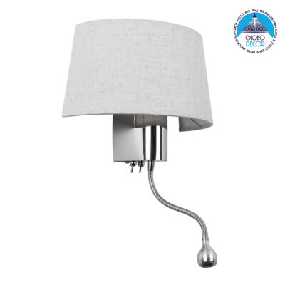 LEDTM® ELEGANT 01493 Μοντέρνο Φωτιστικό Τοίχου - Απλίκα Ξενοδοχείου Reading Light με Ντουί 1 x E27 LED 3W 360lm 36° AC 220-240V IP20 Θερμό Λευκό 2700K - Bridgelux COB Chip - Ασημί & Λευκό - Μ26.5 x Π15 x Υ43cm - 2 Χρόνια Εγγύηση
