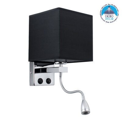 LEDTM® ELEGANT 01494 Μοντέρνο Φωτιστικό Τοίχου - Απλίκα Ξενοδοχείου Reading Light με Ντουί 1 x E27 LED 3W 270lm 36° AC 220-240V IP20 Θερμό Λευκό 2700K - CREE XPE Chip - Ασημί & Μαύρο - Μ17 x Π21 x Υ43cm - 2 Χρόνια Εγγύηση