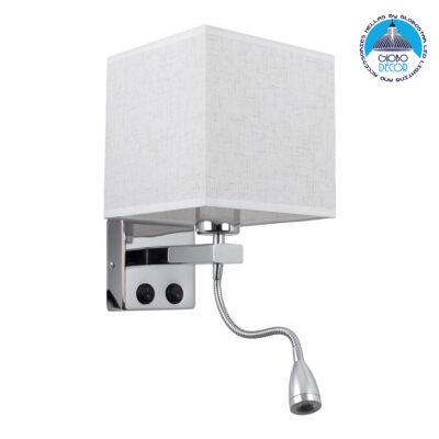 LEDTM® ELEGANT 01495 Μοντέρνο Φωτιστικό Τοίχου - Απλίκα Ξενοδοχείου Reading Light με Ντουί 1 x E27 LED 3W 360lm 36° AC 220-240V IP20 Θερμό Λευκό 2700K - Bridgelux COB Chip - Χρώμιο & Λευκό - Μ17 x Π21 x Υ43cm - 2 Χρόνια Εγγύηση