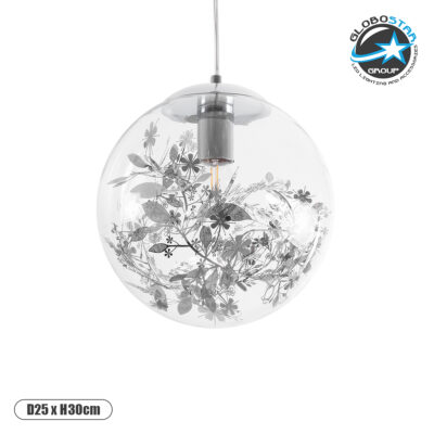 LEDTM® HARPER 01510 Μοντέρνο Κρεμαστό Φωτιστικό Οροφής με Ντουί 1 x E27 AC 220-240V IP20 - Διάφανο & Ασημί - Μ25 x Π25 x Υ30cm