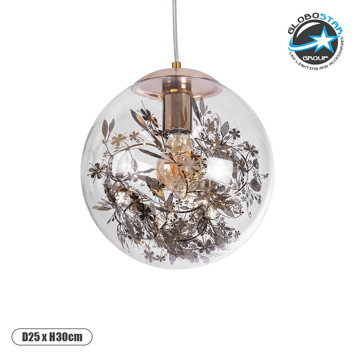 LEDTM® HARPER 01511 Μοντέρνο Κρεμαστό Φωτιστικό Οροφής με Ντουί 1 x E27 AC 220-240V IP20 - Διάφανο & Χάλκινο - Μ25 x Π25 x Υ30cm