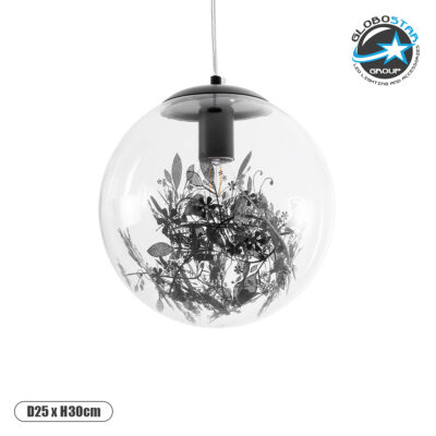 LEDTM® HARPER 01512 Μοντέρνο Κρεμαστό Φωτιστικό Οροφής με Ντουί 1 x E27 AC 220-240V IP20 - Διάφανο & Μαύρο - Μ25 x Π25 x Υ30cm