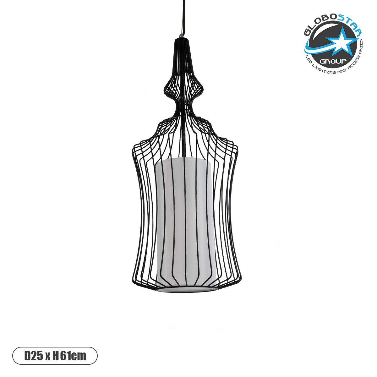 LEDTM® LILY 01559 Vintage Κρεμαστό Φωτιστικό Οροφής με Ντουί 1 x E27 AC 220-240V IP20 - Μαύρο & Λευκό - Μ25 x Π25 x Υ61cm