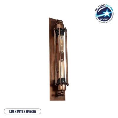 LEDTM® BESPOKE 01565 Vintage Φωτιστικό Τοίχου - Απλίκα με Ντουί 2 x E27 AC 220-240V IP20 - Χάλκινο Εφέ Σκουριάς - Μ10 x Π11 x Υ47cm